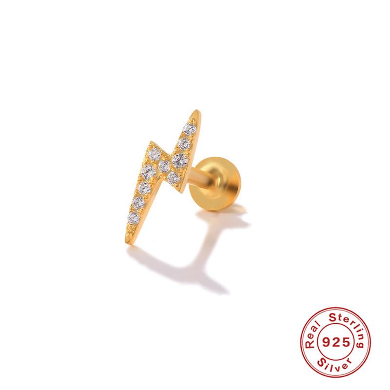 Серьги-пусеты из стерлингового серебра 925 пробы с цветком, луной и бриллиантами, с плоской головкой, внутренней резьбой и глянцевым пирсингом хряща