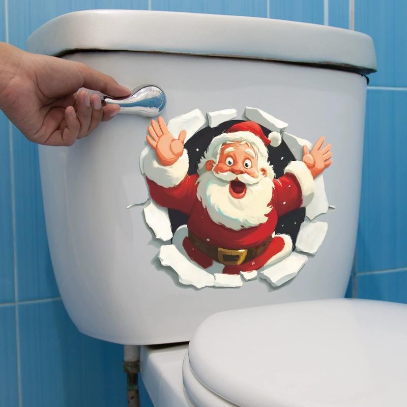 3D Стерео Наклейка на стену с Санта-Клаусом, прорывающим стену, Виниловые Рождественские наклейки на стену, Съемный праздничный декор для дома и жилых помещений