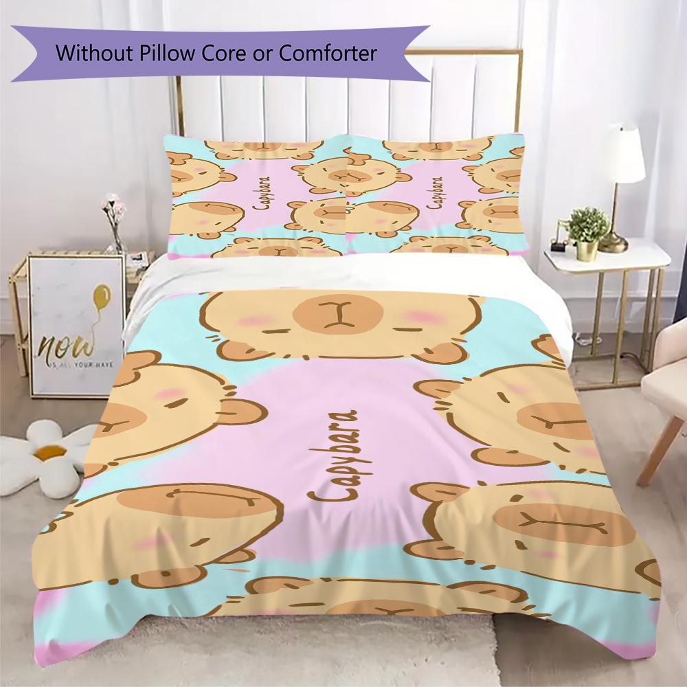 1PC Capybara cute Pattern Bedding Quilt Set Quilt Cover Pillowcase Home Decoration Birthday Gift (1 * duvet cover + 2 * pillowcase, without core)