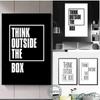 Think Outside The Box Letter Canvas Painting Inspirational Motivational Black Typography Poster Wall Art Modern Print Pictures