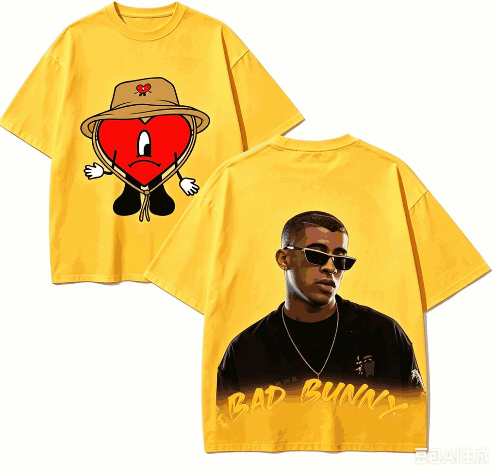 Подарочная футболка Bad Bunny Мужская Женская Харадзюку Оверсайз Унисекс Короткий рукав Уличная мода Высокое качество Для пар Горячий товар Удобная