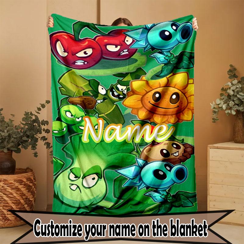 Custom Name Personalized Plants vs. Zombies Print Blanket, Home Decor, Bedroom, Sofa, Camping, Couch, Gifts for Birthday Christmas