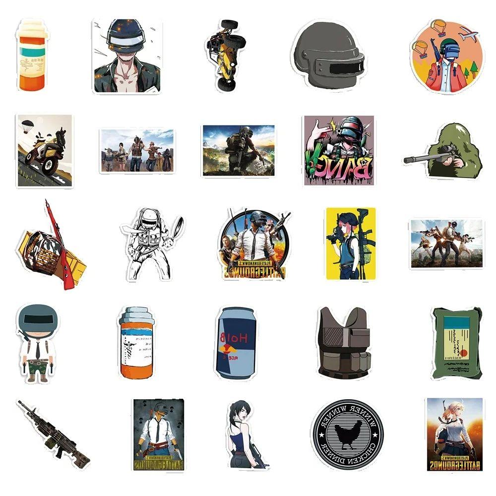 50 шт. Наклейки с граффити для игры Peace Elite Pubg, для iPad, чемодана, скейтборда, ноутбука, классических игрушек, водостойкие наклейки