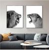 Лев и львица холст черно-белые лесные животные настенная живопись печать живопись детская настенная картина для гостиной без рамки