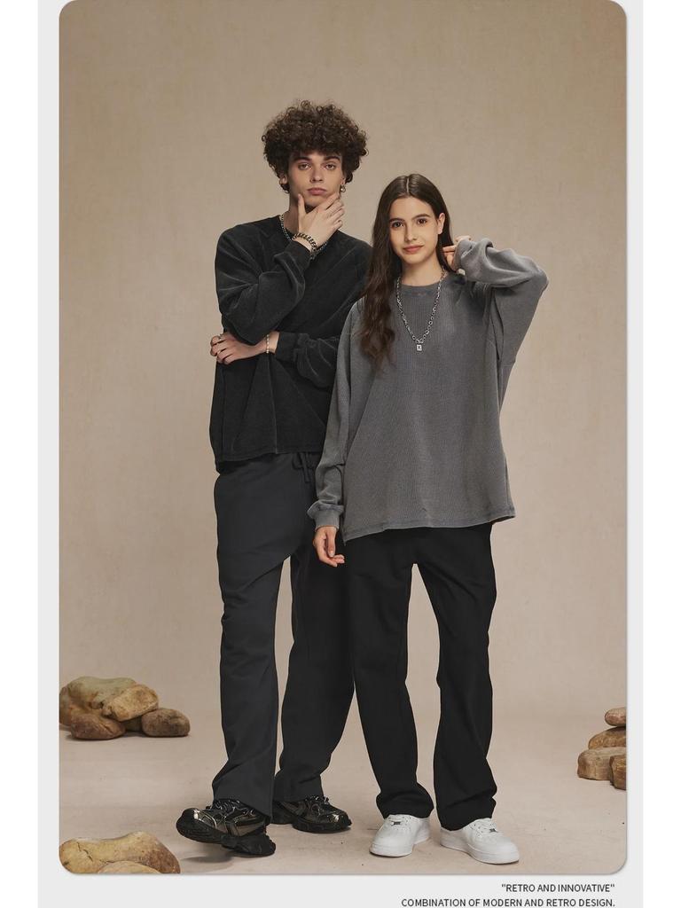 Футболка мужская вафельная с длинными рукавами в стиле ретро из коллекции осень/зима 2024 г.