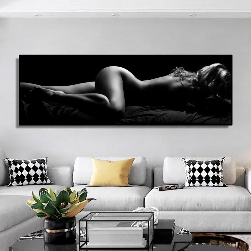 Nude Portrait Art Poster Print On Canvas Painting Sexy Sleeping Black and White Women Wall Art Picture for Living Room Decor