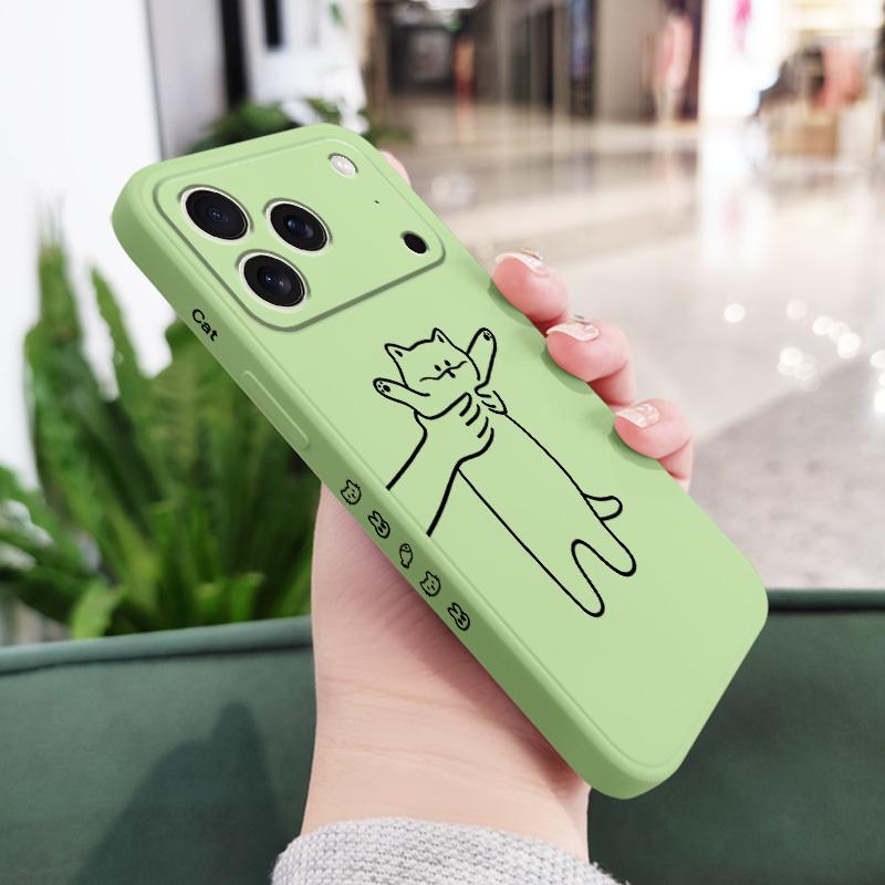 Игрушка-антистресс Кот Чехол для телефона для iPhone 17 Air 16 16e 15 14 13 Pro Max Plus Mini Жидкий Силикон Мягкий Чехол