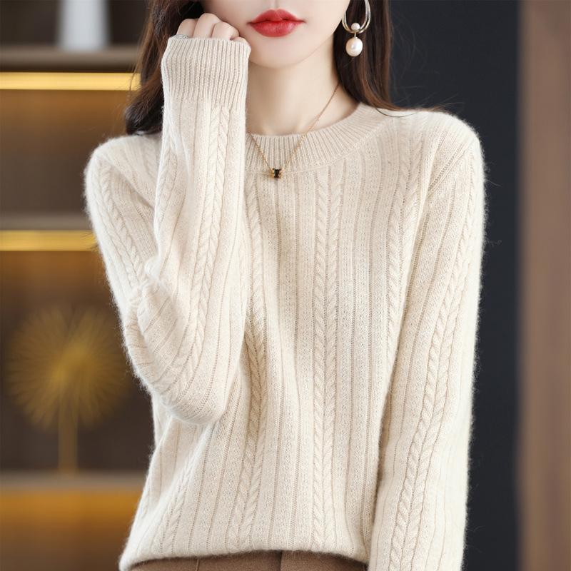 Fashion All Match Fried Dough Twists Sweater Women's Solid Round Neck Knitted Pullover Top