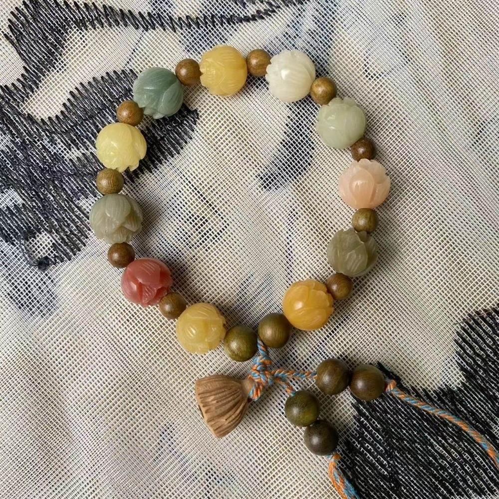 Lotus Charm Bodhi Lotus Bracelet Charm Jewelry Wooden Beads Bracelet Prayer Meditation