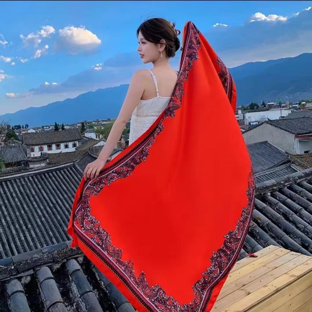 Соленое озеро Чака Туризм на Северо-Западе Этнический стиль Шарф Шелковый шарф Женский Летний Приморский Пляжный Платок Солнцезащитный Тонкий