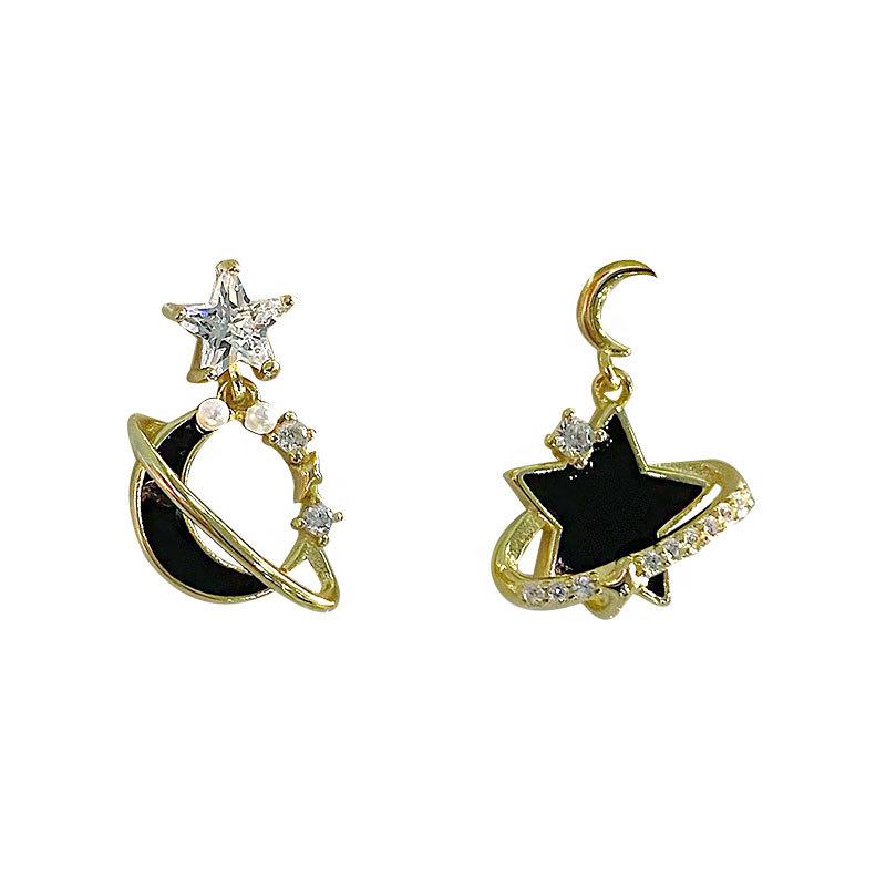 Серьги Black Star Moon, асимметричные серьги Star, легкие роскошные серьги Super Fairy, планета темперамента