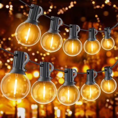 GLUROO 18M Водонепроницаемая гирлянда Теплый белый G40 LED E12 Садовые Декорации для Дня Рождения Школы Хэллоуина, Белый, 30+1 Лампочек, Основание, Ударопрочная,