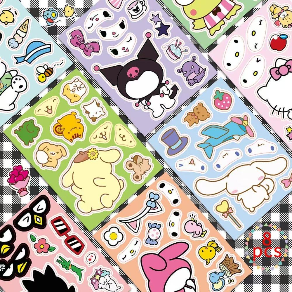 8 Листов/Упаковка Sanrio Наклейки Меняющие Лицо Милый Мультяшный Сделай Лицо DIY Головоломка Наклейка Игрушка