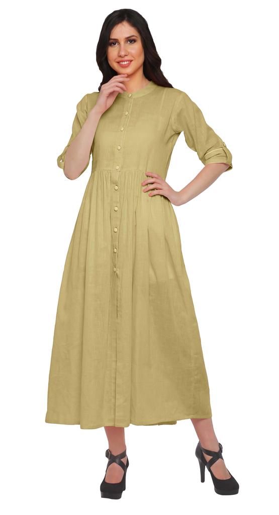 Moomaya Длинное женское платье однотонное повседневное трапециевидной формы с разрезом спереди и коротким рукавом Kurta