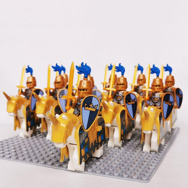 Medieval Knights Castle Cavalry Rohan Soldiers Guard Army Lotr Cavalier With Weapon Armor Helmet Shield and Horse Figure Blocks