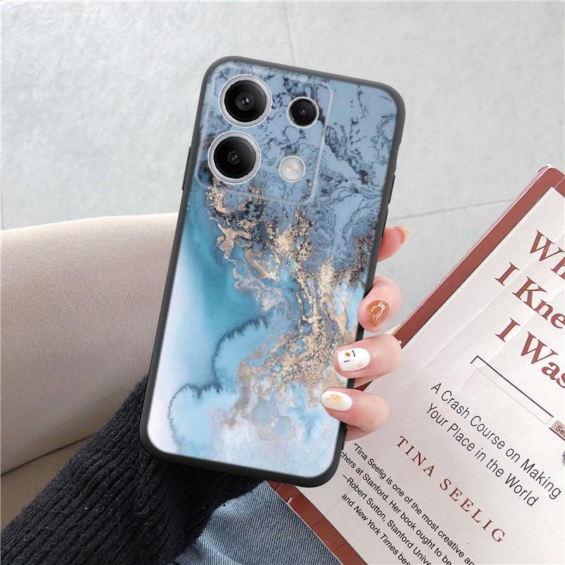 Чехол для телефона Redmi 13C 4G 12C A3 A2 A1 Plus Note 13 Pro для Xiaomi 14 Poco C65 X6 X3 Pro противоударный бампер с цветочным котом и мраморным рисунком, черный чехол