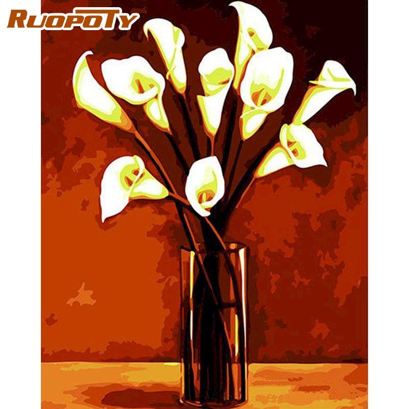 RUOPOTY Безрамные цветы для дома и сада, картина по номерам, ручная роспись, наборы, современное настенное искусство для домашнего декора