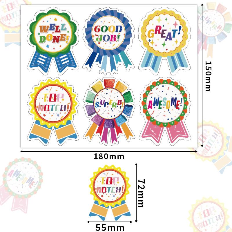 60Pcs10Sheets Excellent Medal Reward Sticker Cartoon Inspirational Label Badge Children Students Encourage Compliment Stickers