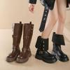 Черные ретро ботинки на толстом каблуке и платформе в британском стиле женские 2025 осень и зима новые ботинки высокие и стройнящие ботфорты