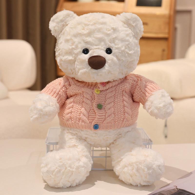 Bear Plush Teddy Stuffed With Cozy Sweater Soft Huggable Bedtime Gift Companion