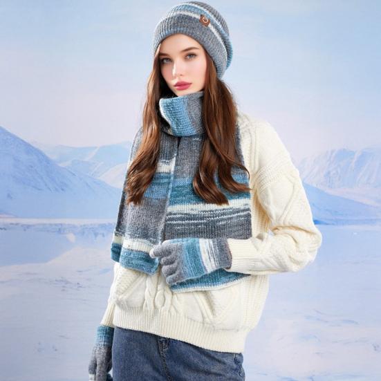 Набор из 3 предметов: женская зимняя шапка, шарф, перчатки, утолщенная бархатная подкладка