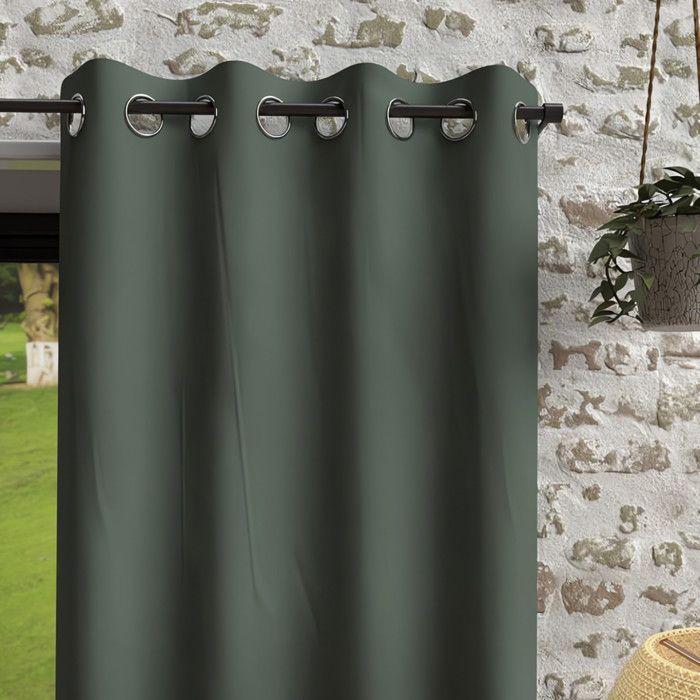 Washed Microfiber Eyelet Curtain 135x180 Cm BOHEME Khaki, by Soleil d'Ocre