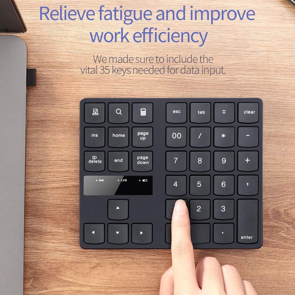 Skyeen Mini Numeric Keypad, 35-Key 2.4G Wireless Ultra-Slim Portable Keyboard with Screen Display, Indicator Lights, Built-in Rechargeable Battery,