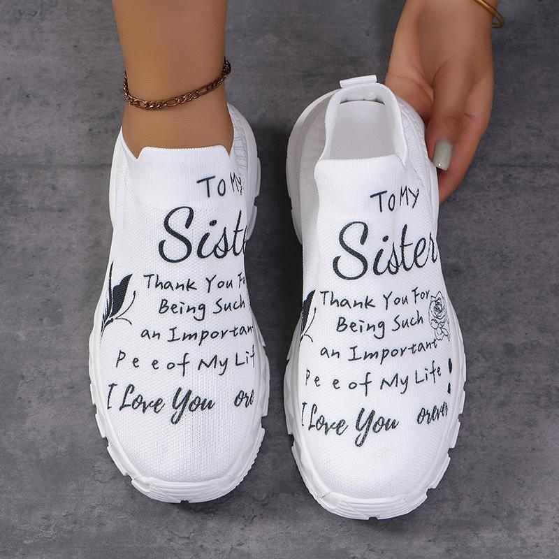 Спортивные кроссовки Lucyever с буквенным принтом, женские, дышащие, с толстой подошвой, белые, женские, удобные, без застежек, трикотажные, балетки, женские