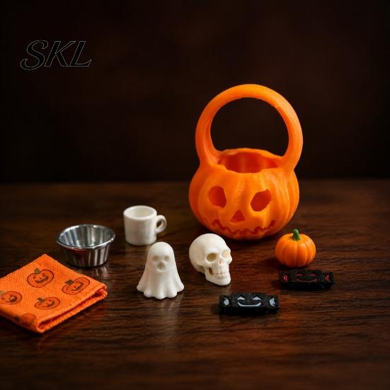 1/12 Scale Diorama Props 3D Printed Miniature Halloween Decoration Set, 1:12 Small Festive Collectibles Dollhouse Accessories, Mini Pumpkin/Basket