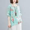 Large Size Loose T-shirt Casual Floral Print Bottom Blouse for Women Vintage O Neck Bat Sleeve Top for Womens