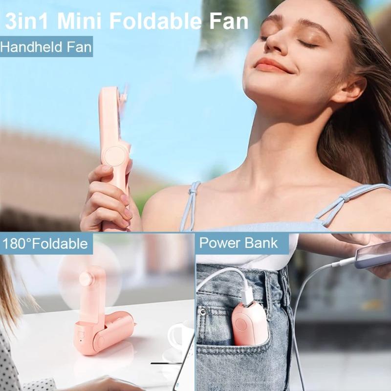 Милый Мини Ручной Вентилятор USB Аварийный Power Bank Настольный Офисный Бесшумный Складной Ручной Вентилятор с Power Bank 2000 мАч 3 Скорости