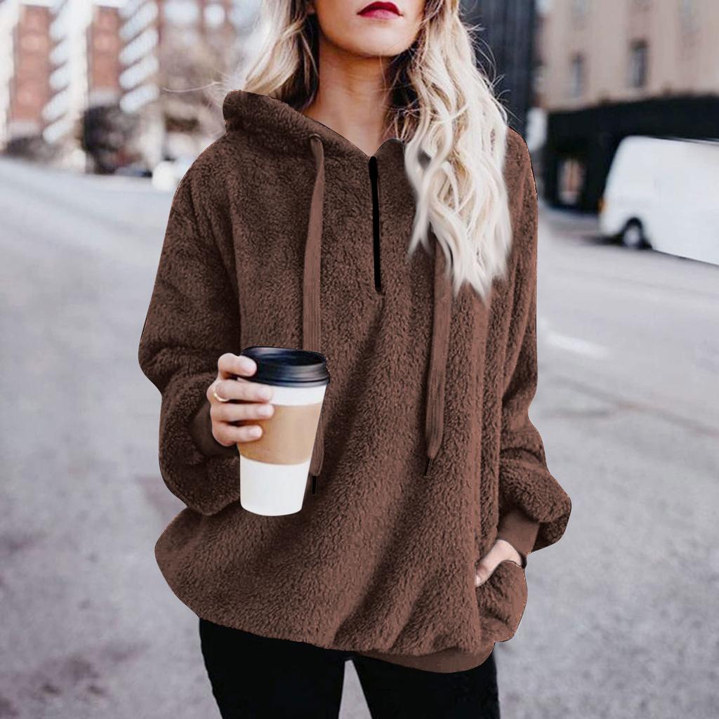 Женская мода сплошной цвет с капюшоном в стиле пэчворк с длинным рукавом на молнии плюшевая толстовка