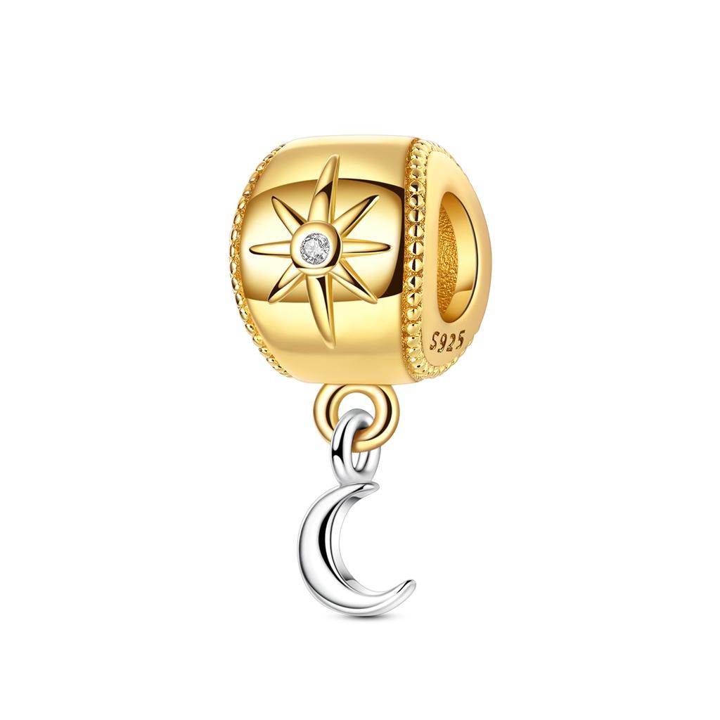 Original 925 Silver Gold DIY Charms Beads with Zirconium Sun Leopard Pendants for Bracelet Jewelry Making