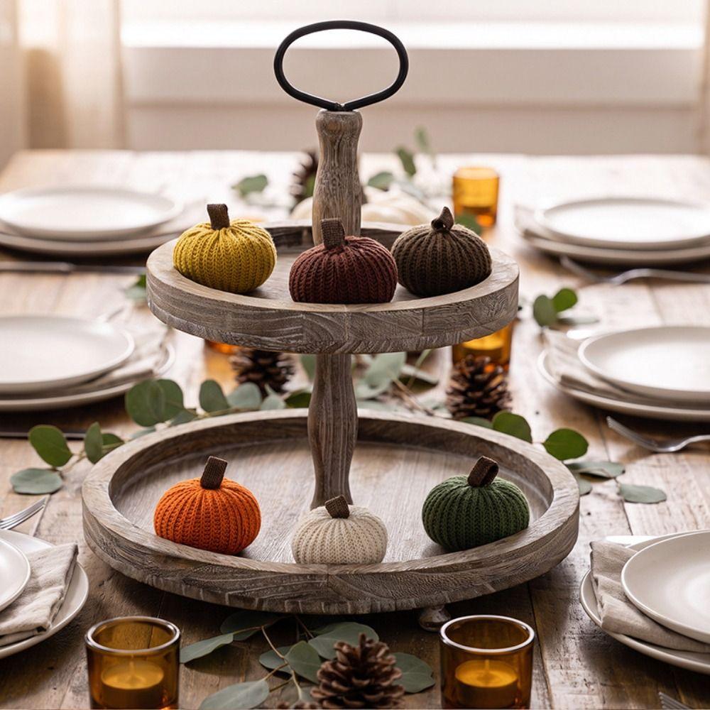 6Pcs Knitted Fabric Fall Harvest Pendant Fake Pumpkin Farmhouse Table Ornament Thanksgiving Decor