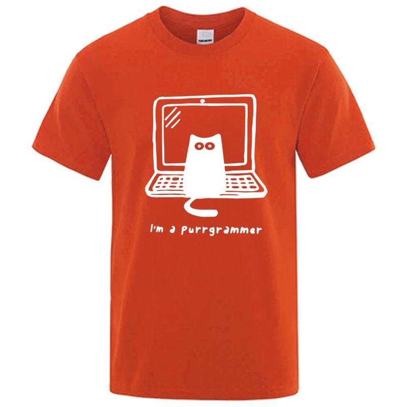 Mens Tshirt High Quality 100 Cotton Funny Cat Programmer Printed Summer Casual Loose Cool Men T Shirt Oneck Male Tops Tees