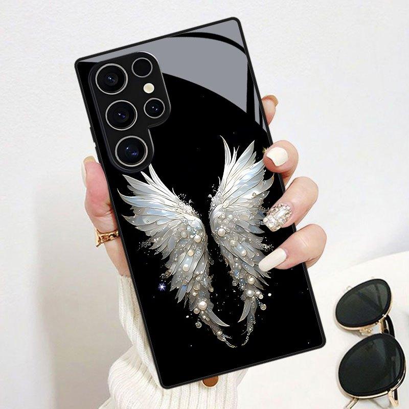 Стеклянный чехол для телефона с крылом ангела, подходит для Samsung Galaxy S26 S25 S24 S23 S22 S20 FE/Ultra/Plus, противоударная задняя крышка