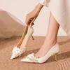 Leisure Classic Pumps for Women Wedding Slip On Thin High Heels Pointed Toe Women Shoes Flower Crystal Bling Summer Sandals