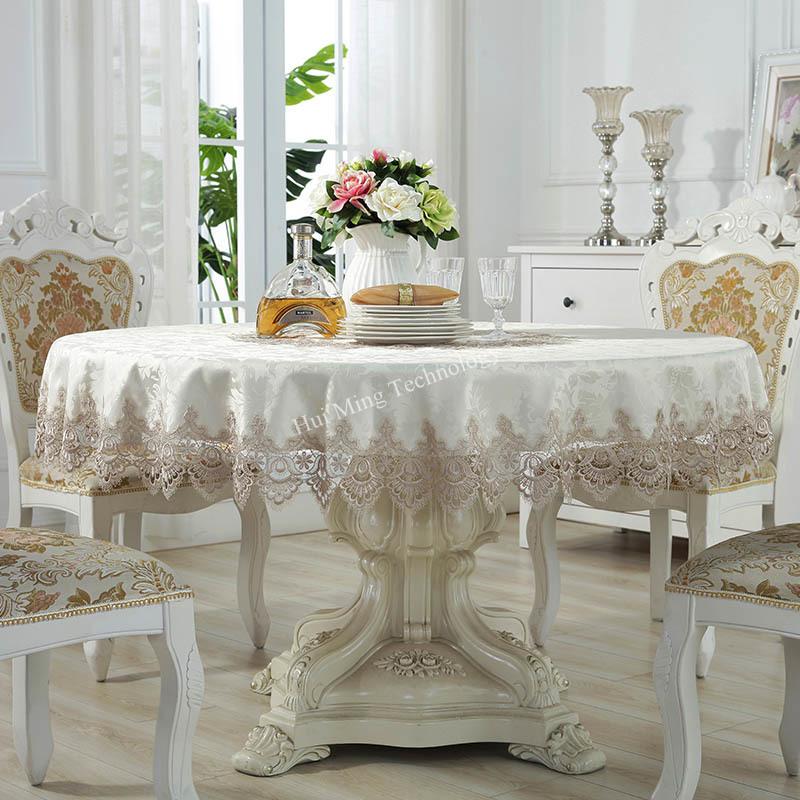 Round Tablecloth Brown Large European Table Cloth Fabric Circle Lace Table Cover Jacquard Household Restaurant Tv Dust Cover
