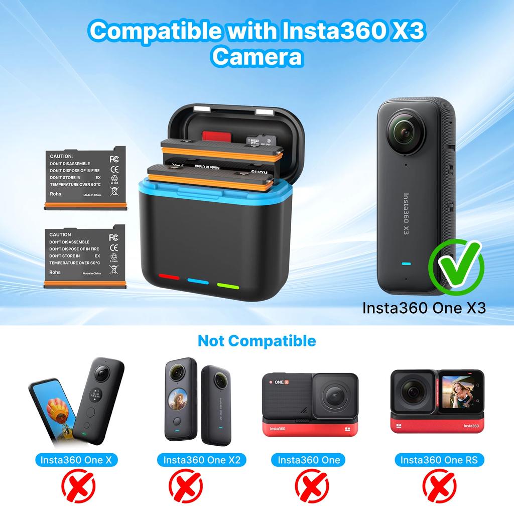 Insta360 X3 Fast Charging Box and Battery For Insta 360 ONE X3 Charger Hub 2 Ways Accessories