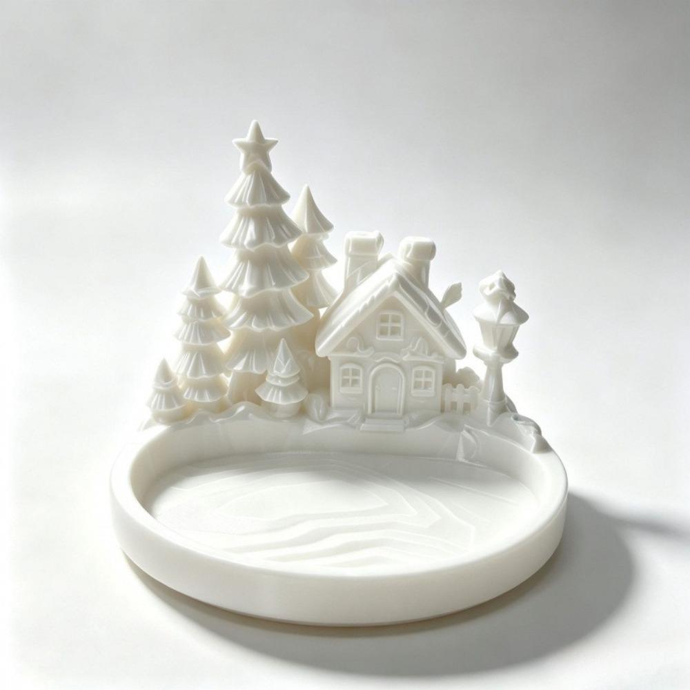 Cartoon Christmas Village Decor Tray 3D Printed Holiday Trinket Storage Tray Christmas Party