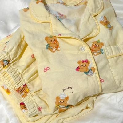 Пижама с длинным рукавом женская весна и осень новый кардиган с маленькими лацканами брюки домашняя одежда костюм