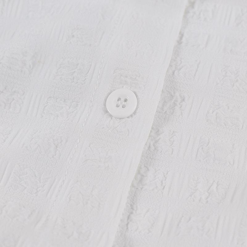 Summer Woven Solid Color V-neck Button Pleated Loose Casual Dress