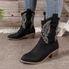 Western Women Boots  New Autumn Winter Fashion Chunky Heeled Cowboy Boots Vintage Style Western Cowgirl High Heels Boots