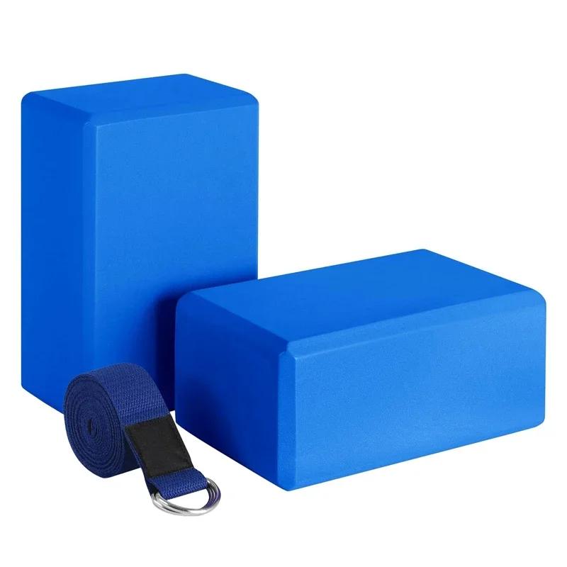 Yoga Block and Yoga Strap Set EVA Foam Soft Non-Slip Yoga Blocks Universal Pilates Stretching and Toning Workouts