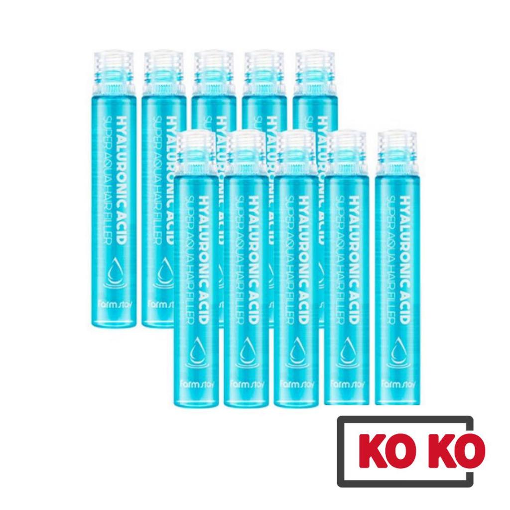 FARM STAY Увлажняющий филлер для волос Super Aqua с гиалуроновой кислотой 13 мл X 10 шт. для поврежденных волос / ампула с высокой концентрацией для волос