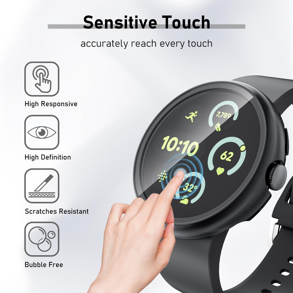 Tempered Glass+Case for Google Pixel Watch 3 45mm Accessorie Screen Protector PC Cover Frame for Google Pixel Watch 3 2 1 41mm
