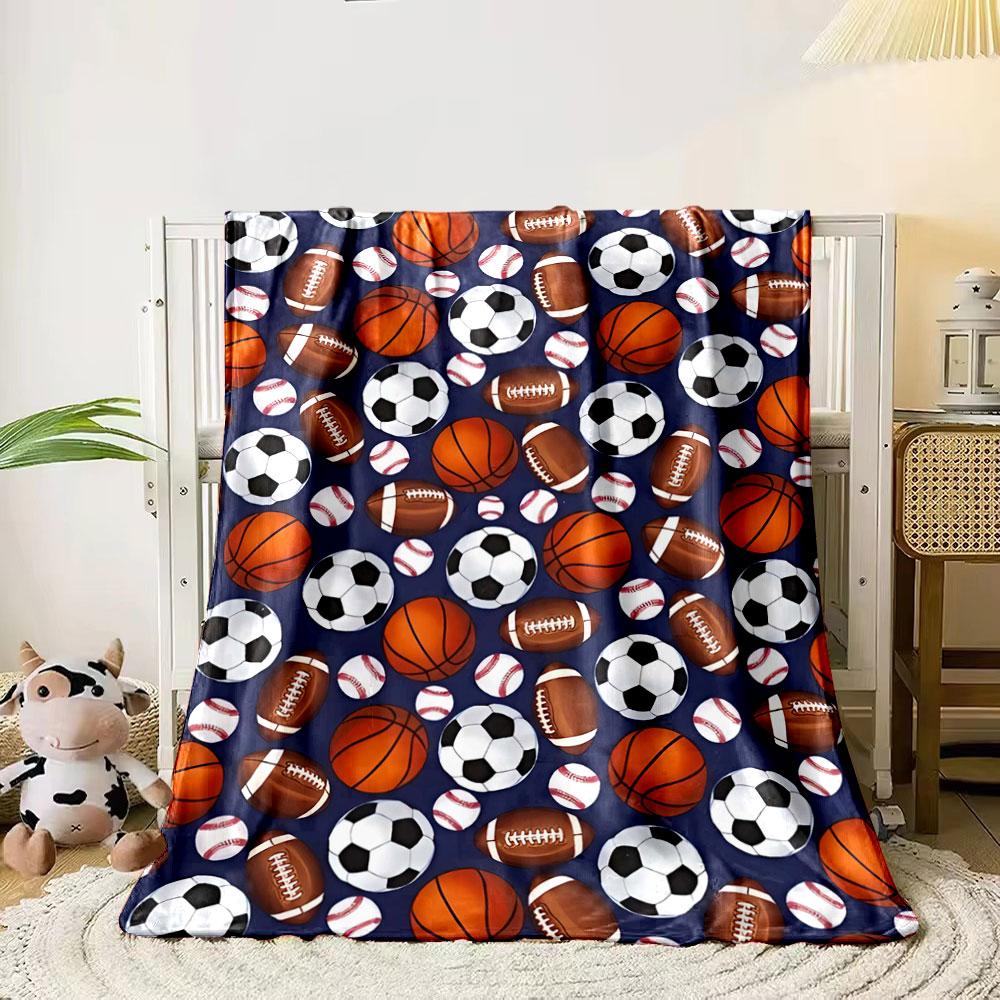 The pattern features various sports balls. for all seasons blanket lunch break throw gift