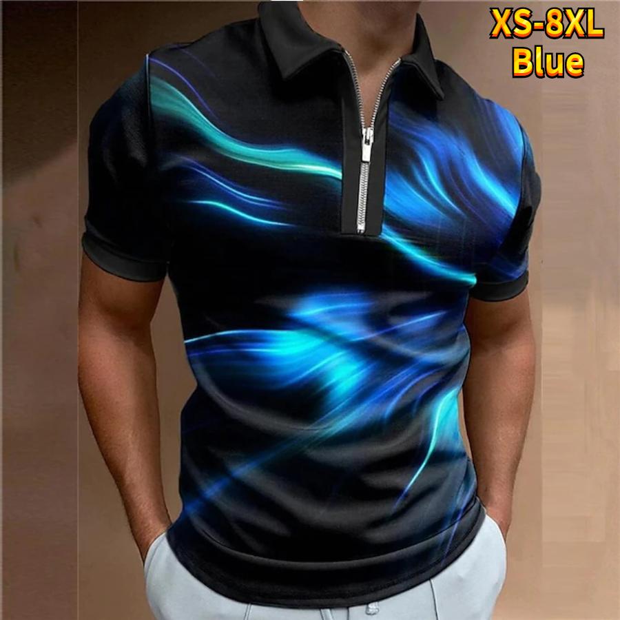 Casual Lapel T-shirt Young Men's Fashion Zipper T-shirt Short Sleeve T-shirt Men's 3D Flying Butterfly Print T Shirt