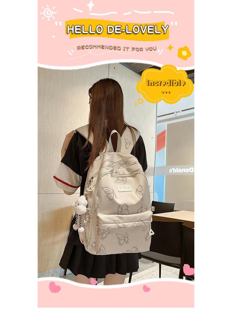 Рюкзак с принтом бабочек на два плеча для студентов, модель 2025 года - нишевый дизайн для девочек среднего, старшего школьного и студенческого возраста.
