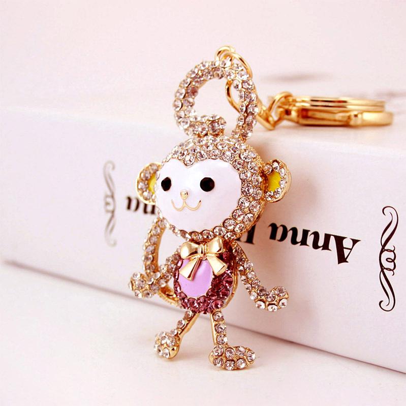 Crystal Diamond Monkey Keychain: Long-Tailed Zodiac Animal Pendant for Women's Bags